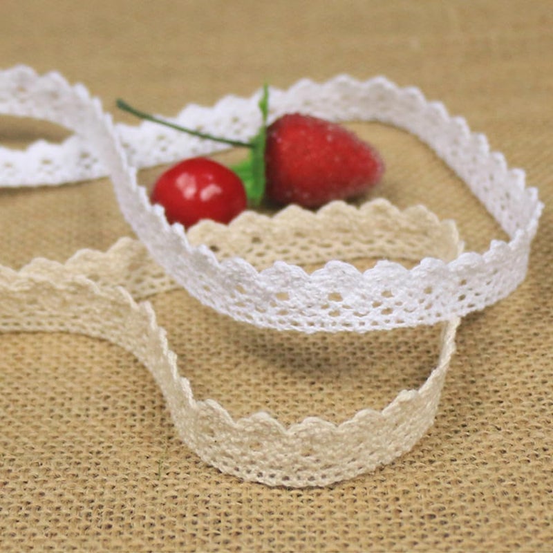 URIMPAVIDO 10 Yard Vintage Lace Trim Cotton Ribbon Crochet Sewing Lace for DIY Craft Scrapbooking Gift Package Wrapping Bridal Wedding Decoration (White) - Image 2